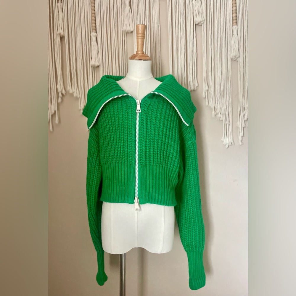 Urban Outfitters Sunny Collared Zip-Up Green Cardigan